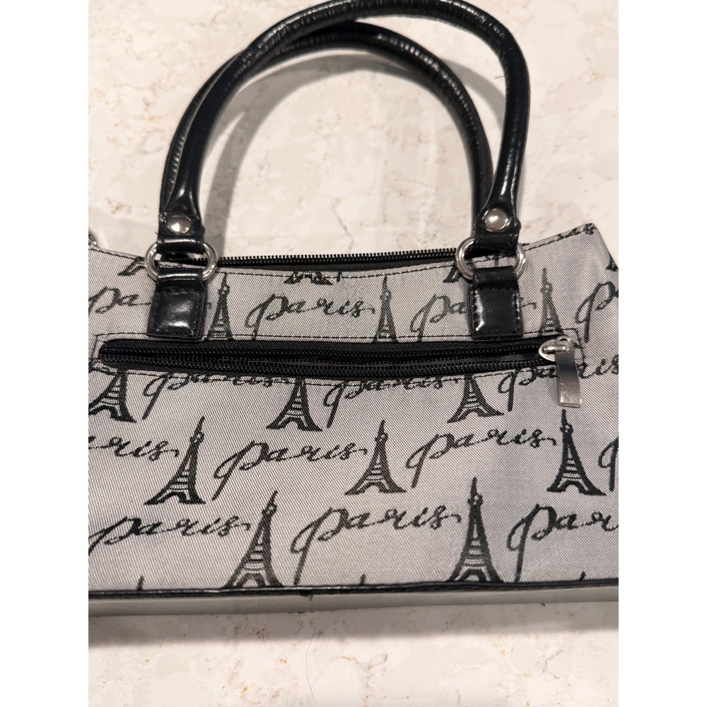 Y2K 2000s Paris Eiffel Tower Print Mini Shoulder Bag Grey Black Baguette Purse - Picture 6 of 10